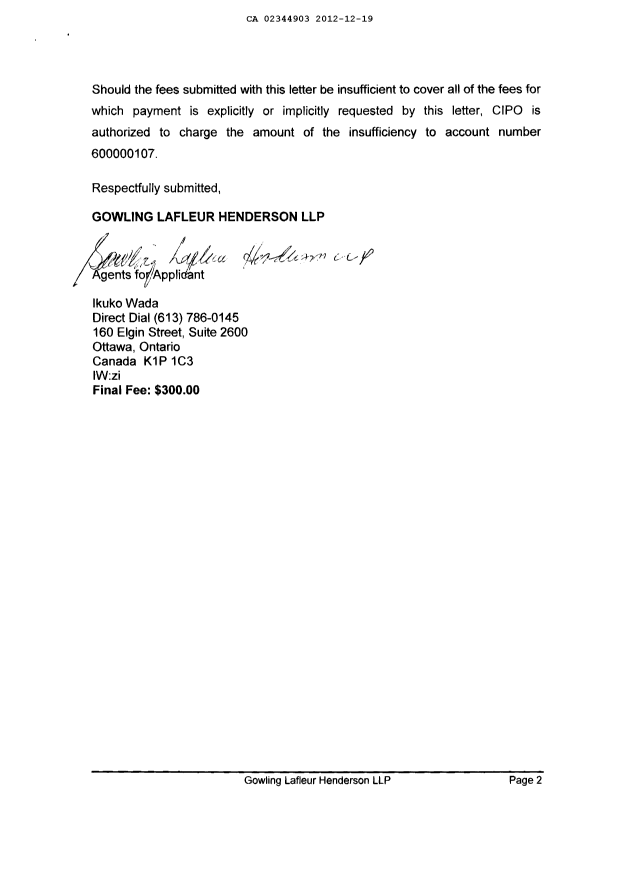 Document de brevet canadien 2344903. Correspondance 20121219. Image 2 de 2