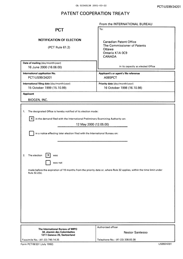 Document de brevet canadien 2345138. PCT 20010322. Image 2 de 13
