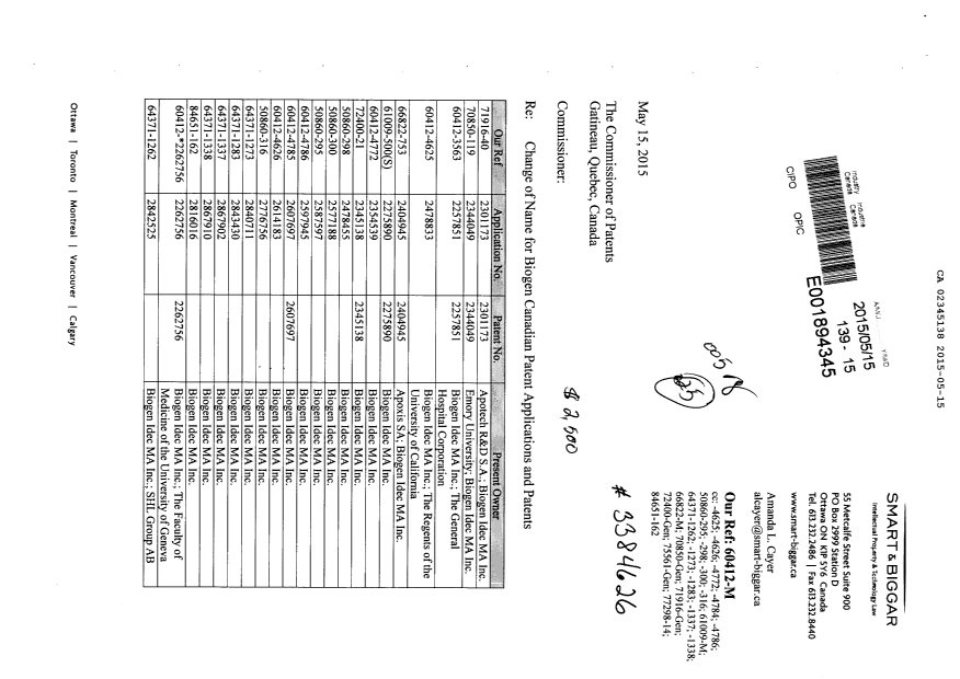 Document de brevet canadien 2345138. Cession 20150515. Image 1 de 10