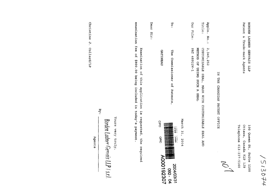Document de brevet canadien 2345252. Poursuite-Amendment 20031231. Image 1 de 1