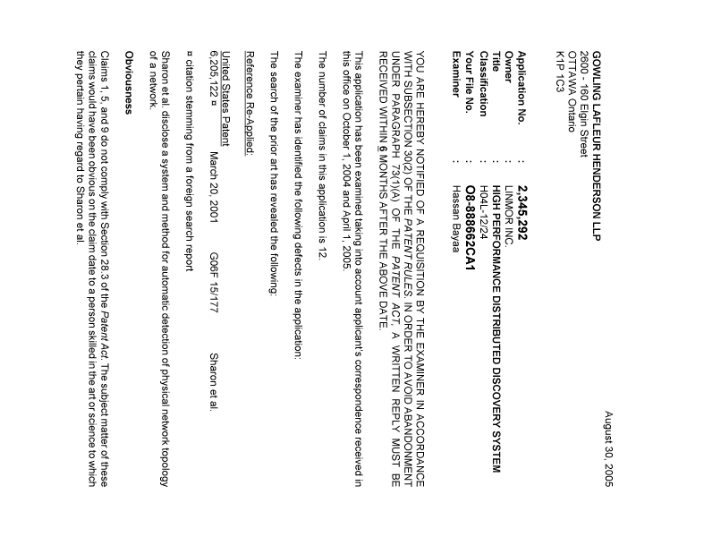 Document de brevet canadien 2345292. Poursuite-Amendment 20050830. Image 1 de 2