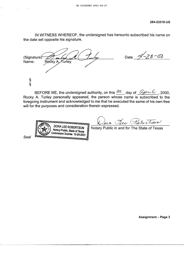 Canadian Patent Document 2345586. Assignment 20010427. Image 8 of 9