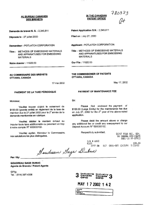 Document de brevet canadien 2345611. Taxes 20020517. Image 1 de 1