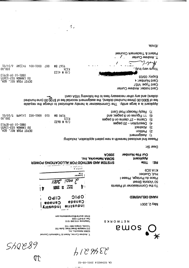 Canadian Patent Document 2346214. Assignment 20010502. Image 1 of 7