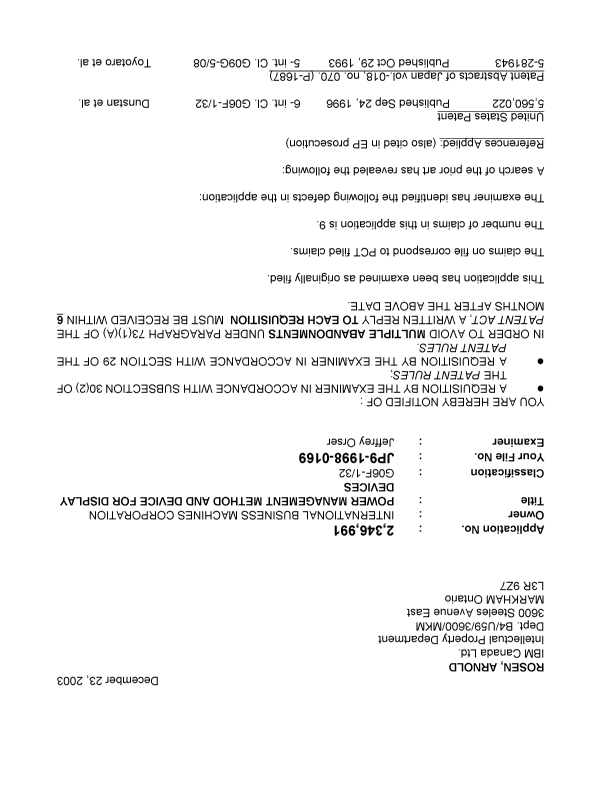 Canadian Patent Document 2346991. Prosecution-Amendment 20031223. Image 1 of 3