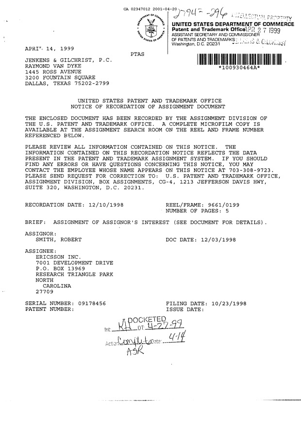 Canadian Patent Document 2347012. Assignment 20010420. Image 3 of 9