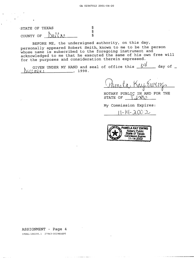 Document de brevet canadien 2347012. Cession 20010420. Image 9 de 9