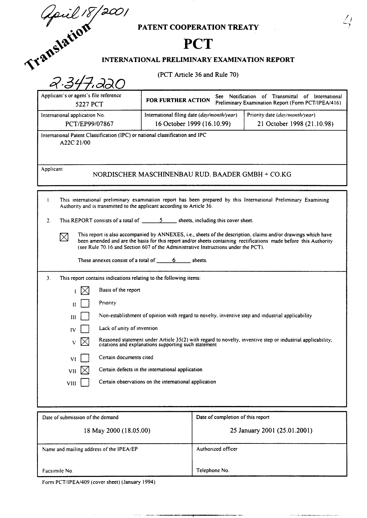 Document de brevet canadien 2347220. PCT 20010419. Image 1 de 5
