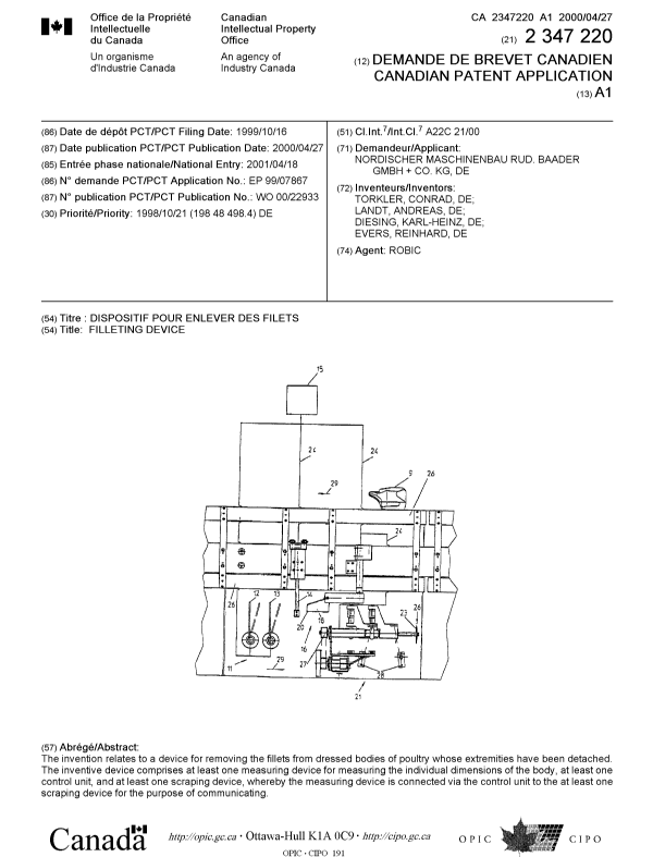 Canadian Patent Document 2347220. Cover Page 20010717. Image 1 of 1