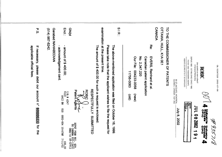 Document de brevet canadien 2347220. Poursuite-Amendment 20020708. Image 1 de 1