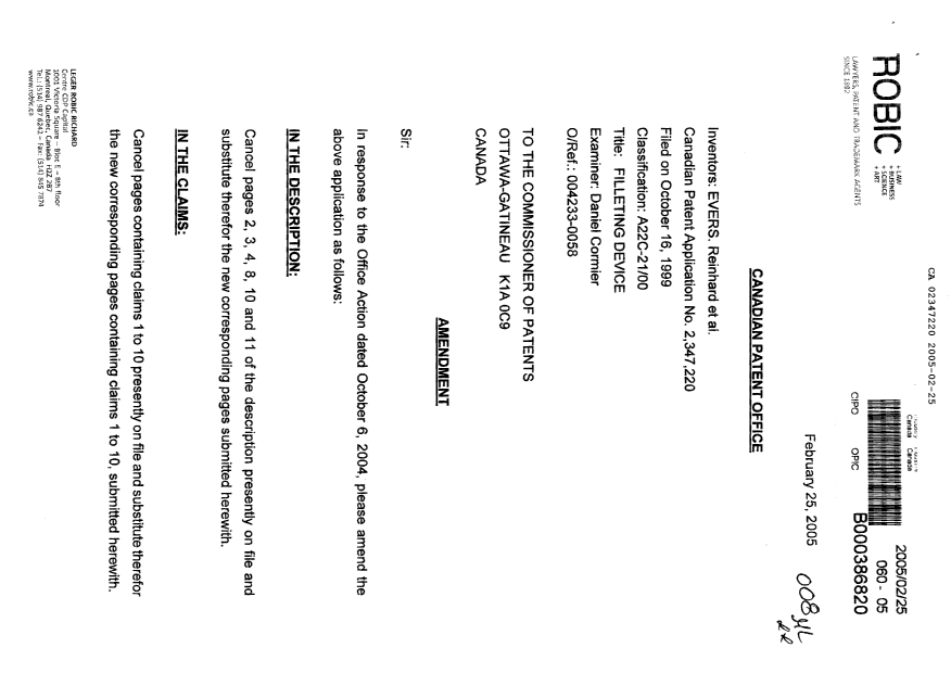 Document de brevet canadien 2347220. Poursuite-Amendment 20050225. Image 1 de 15