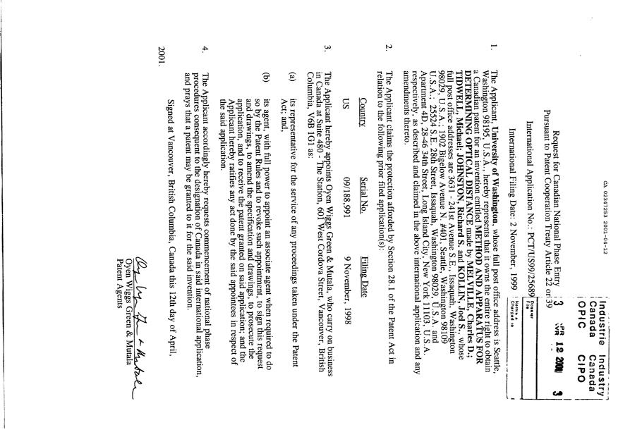 Canadian Patent Document 2347253. Assignment 20010412. Image 2 of 6