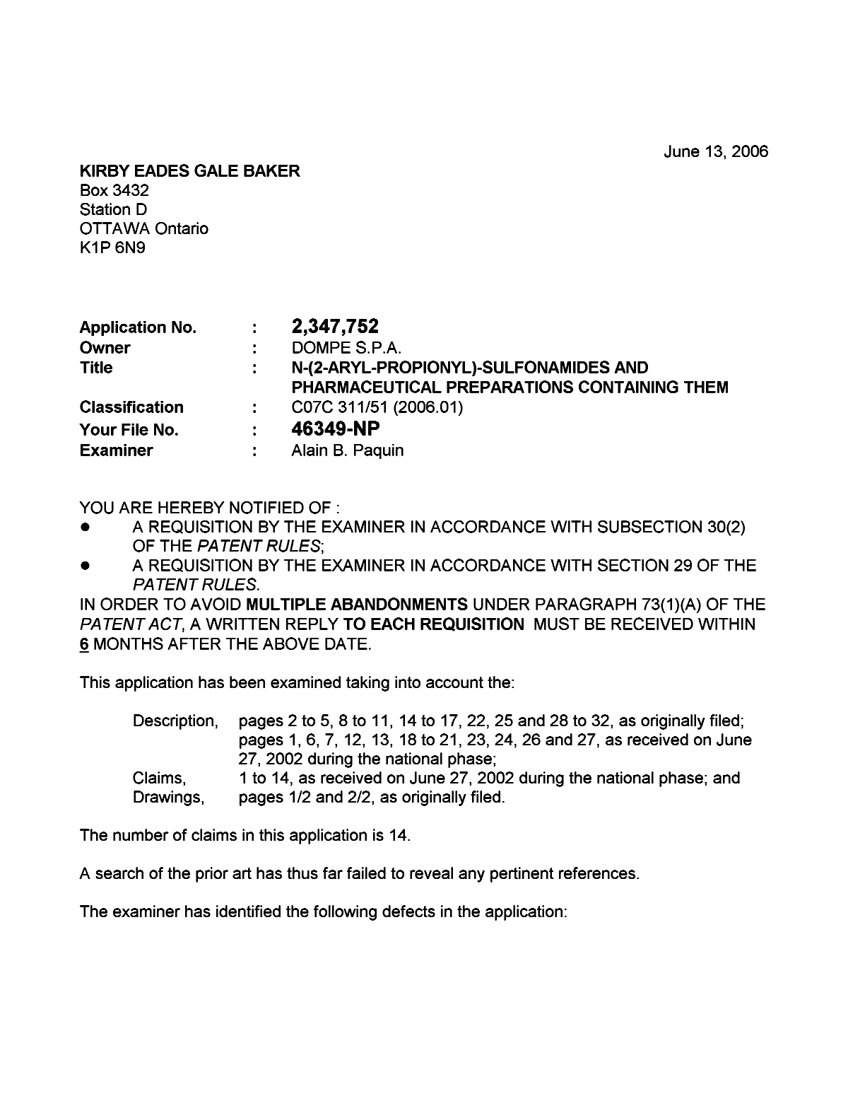 Document de brevet canadien 2347752. Poursuite-Amendment 20060613. Image 1 de 3