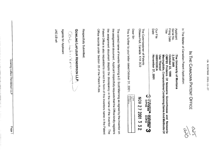 Canadian Patent Document 2347849. Correspondence 20011127. Image 1 of 1