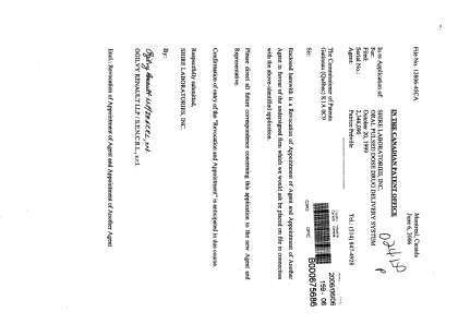 Document de brevet canadien 2348090. Correspondance 20051206. Image 1 de 2