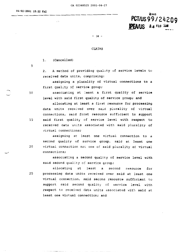 Canadian Patent Document 2348525. Prosecution-Amendment 20001227. Image 2 of 10