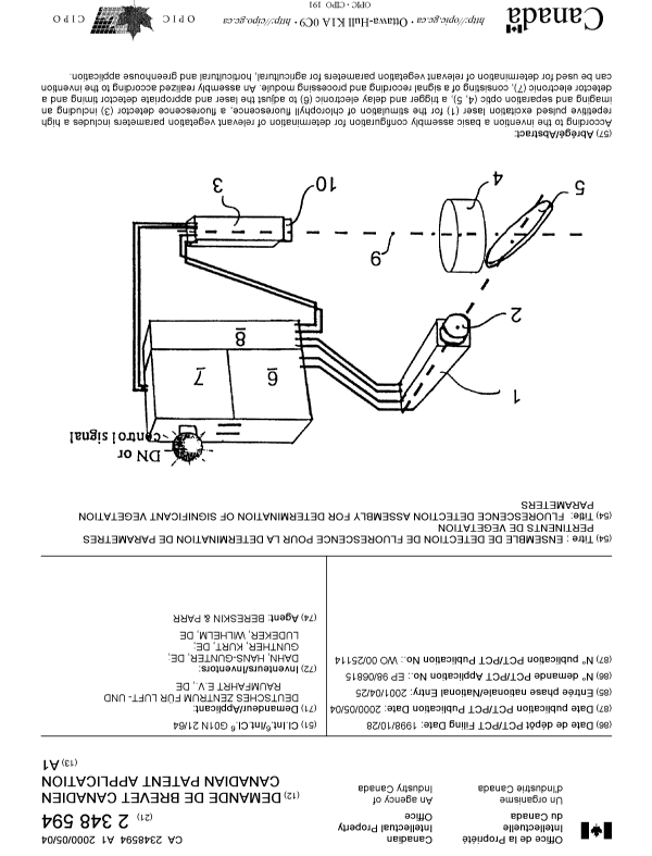Canadian Patent Document 2348594. Cover Page 20010725. Image 1 of 1