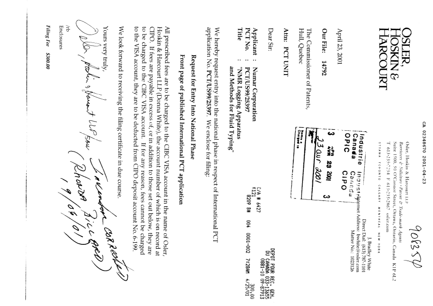 Document de brevet canadien 2348670. Cession 20010423. Image 1 de 2