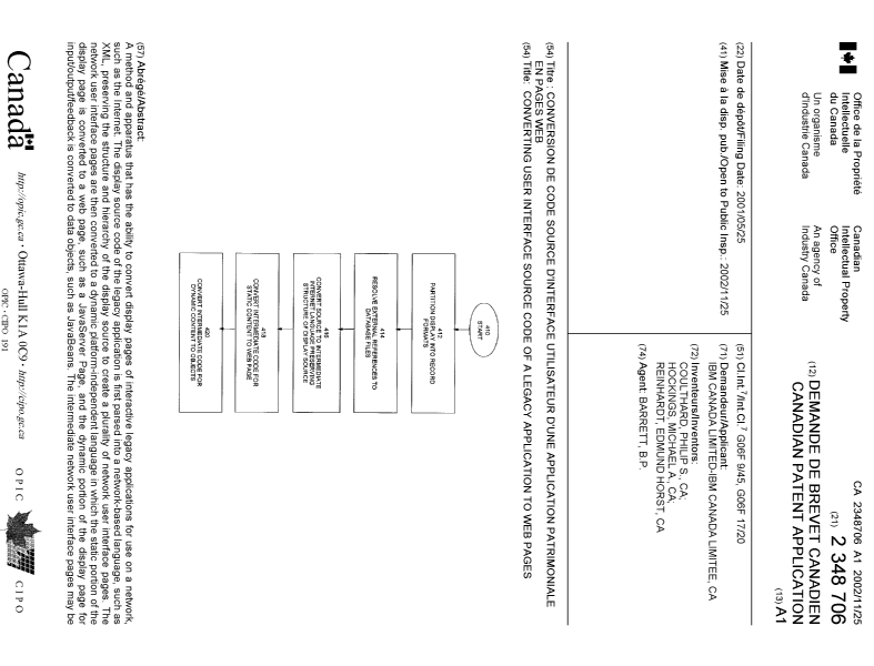 Document de brevet canadien 2348706. Page couverture 20021115. Image 1 de 2
