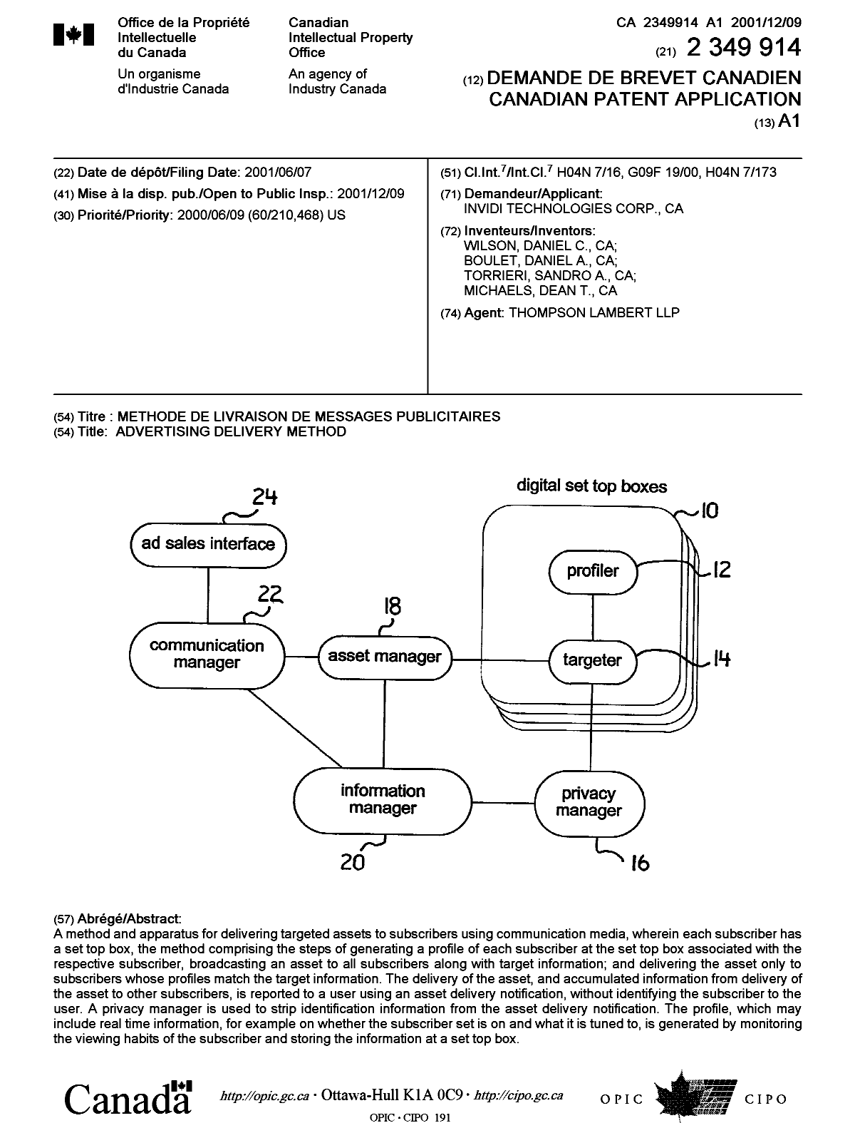Document de brevet canadien 2349914. Page couverture 20001207. Image 1 de 1