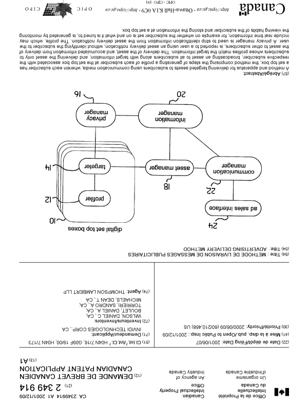 Document de brevet canadien 2349914. Page couverture 20011207. Image 1 de 1