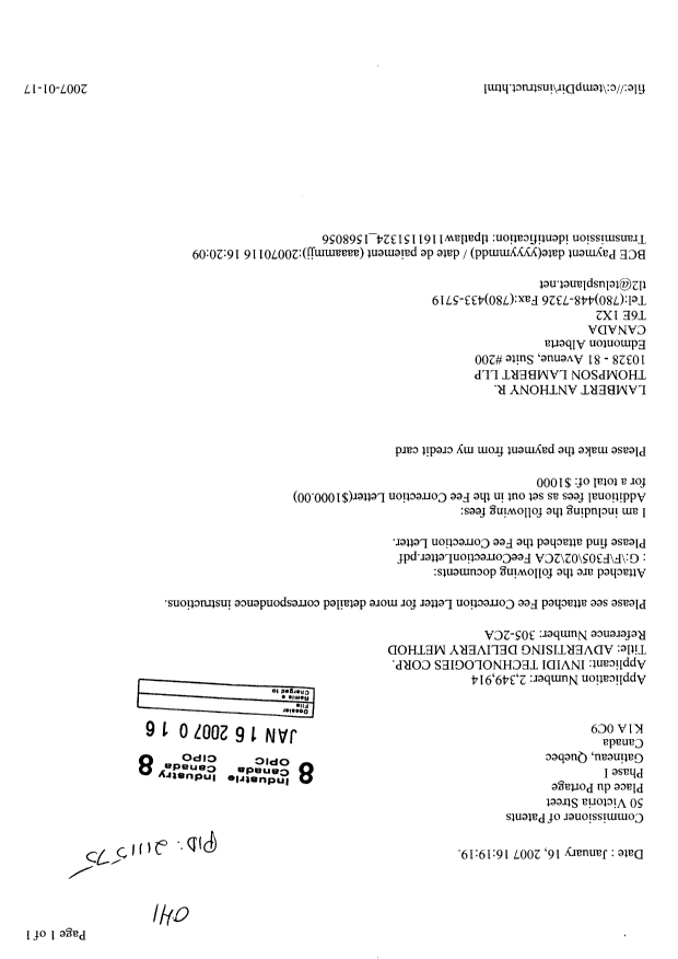 Document de brevet canadien 2349914. Poursuite-Amendment 20070116. Image 1 de 3