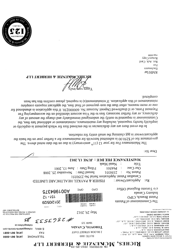 Canadian Patent Document 2350351. Fees 20120529. Image 1 of 1