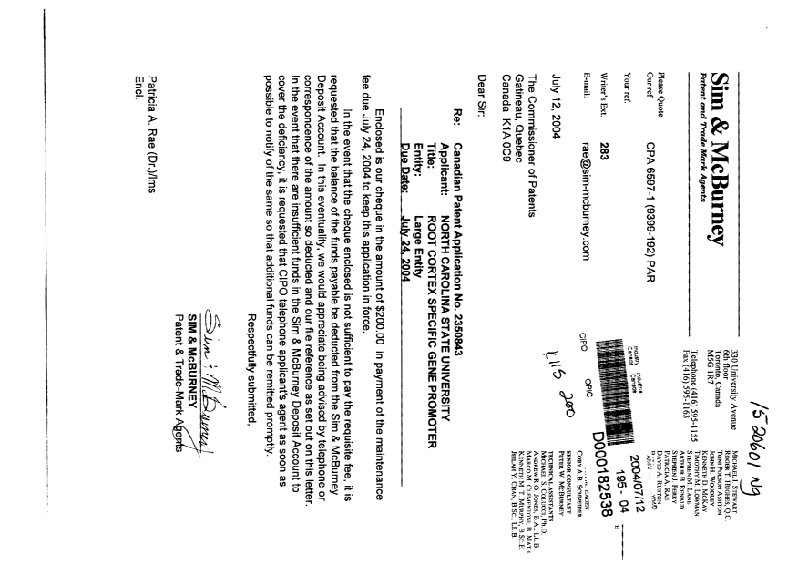 Document de brevet canadien 2350843. Taxes 20040712. Image 1 de 1
