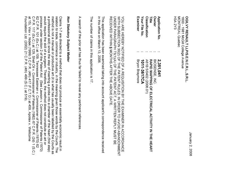Document de brevet canadien 2351041. Poursuite-Amendment 20080102. Image 1 de 2