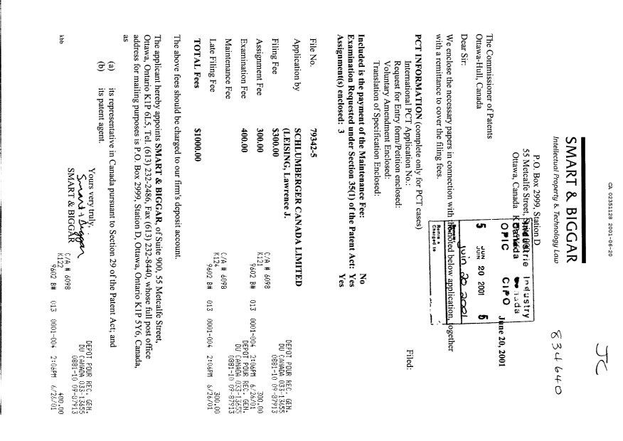 Document de brevet canadien 2351128. Cession 20010620. Image 1 de 5