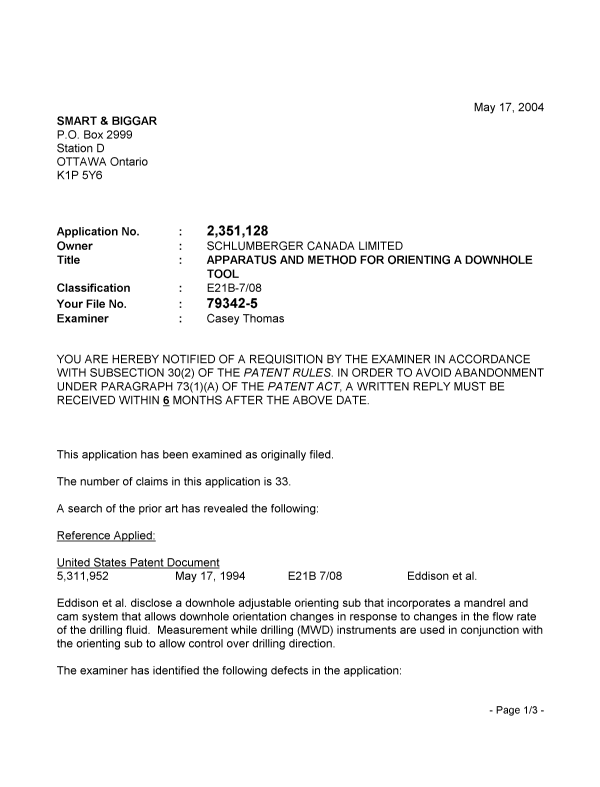 Canadian Patent Document 2351128. Prosecution-Amendment 20040517. Image 1 of 3
