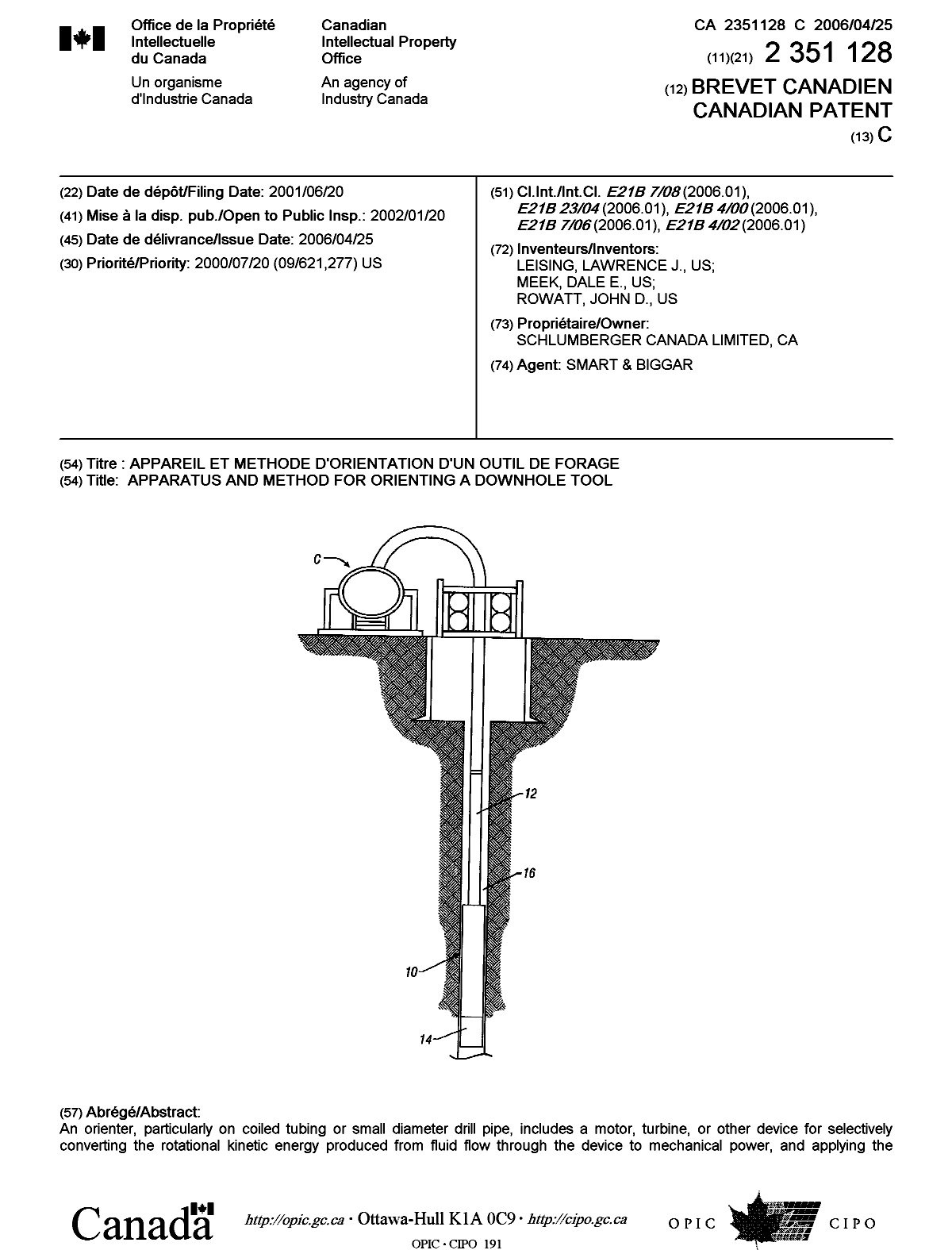 Document de brevet canadien 2351128. Page couverture 20060324. Image 1 de 2