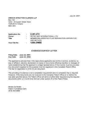 Document de brevet canadien 2351272. Correspondance 20010719. Image 1 de 1