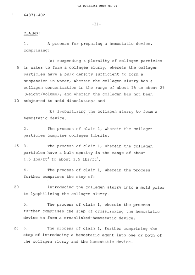 Document de brevet canadien 2351341. Revendications 20050127. Image 1 de 6
