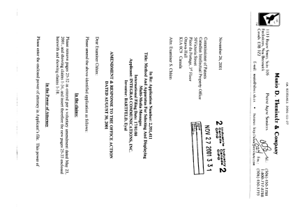 Canadian Patent Document 2351411. Prosecution-Amendment 20011127. Image 1 of 12