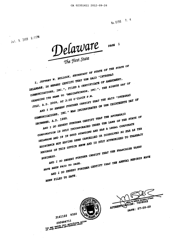 Document de brevet canadien 2351411. Cession 20120926. Image 5 de 5