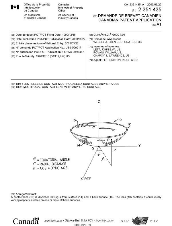 Document de brevet canadien 2351435. Page couverture 20010906. Image 1 de 1