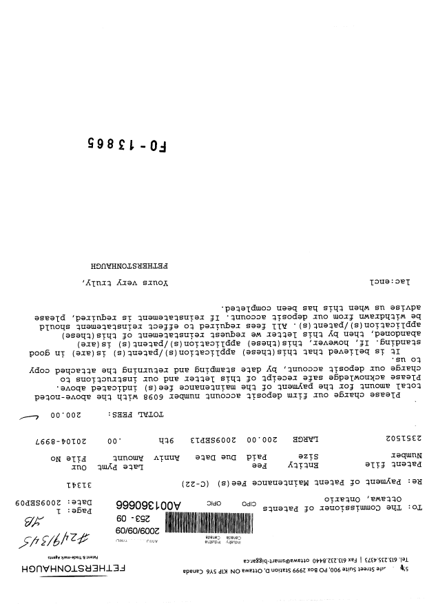 Document de brevet canadien 2351502. Taxes 20081209. Image 1 de 1