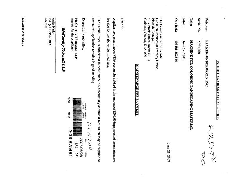 Document de brevet canadien 2352008. Taxes 20070628. Image 1 de 1