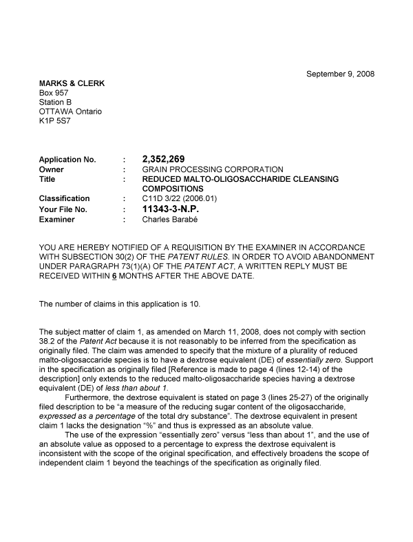 Document de brevet canadien 2352269. Poursuite-Amendment 20080909. Image 1 de 3