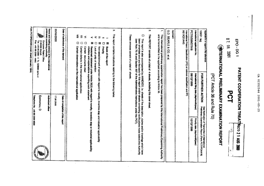 Document de brevet canadien 2352544. PCT 20010525. Image 1 de 4