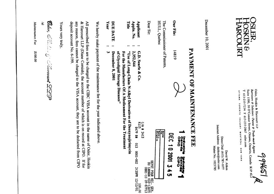 Document de brevet canadien 2352544. Taxes 20011210. Image 1 de 1