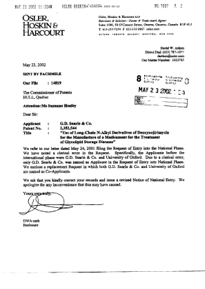 Document de brevet canadien 2352544. Correspondance 20020523. Image 1 de 3