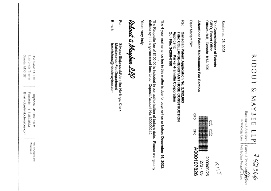 Document de brevet canadien 2352663. Taxes 20030926. Image 1 de 1
