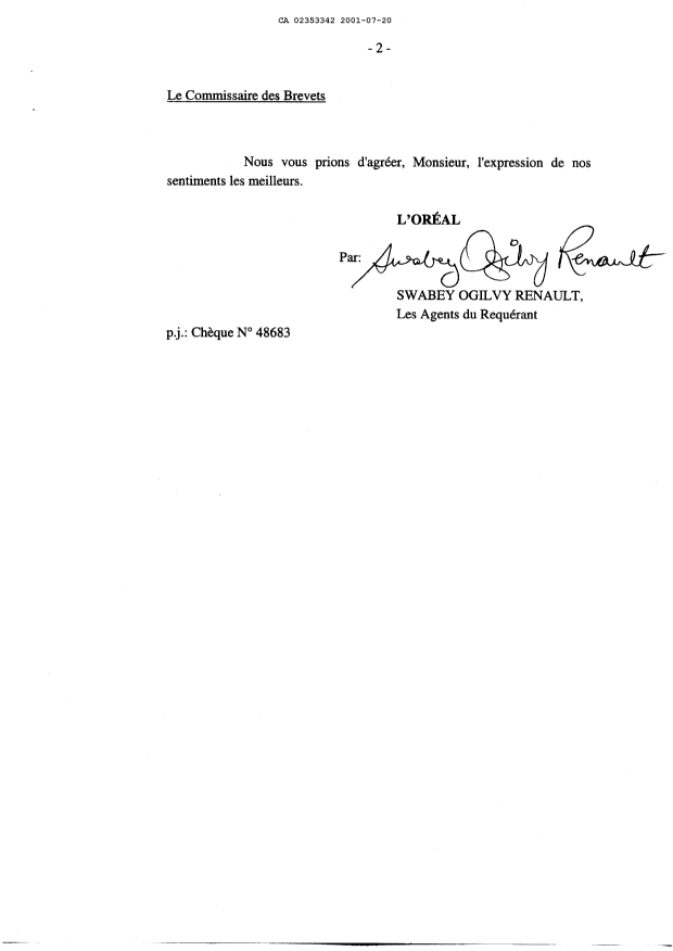 Document de brevet canadien 2353342. Cession 20010720. Image 6 de 6
