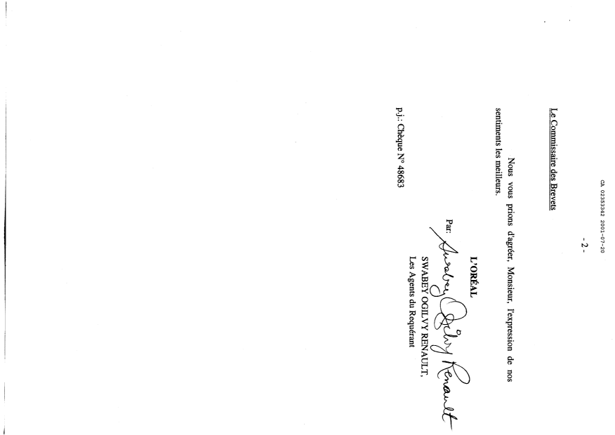 Canadian Patent Document 2353342. Assignment 20010720. Image 6 of 6