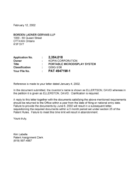 Canadian Patent Document 2354018. Correspondence 20020212. Image 1 of 1