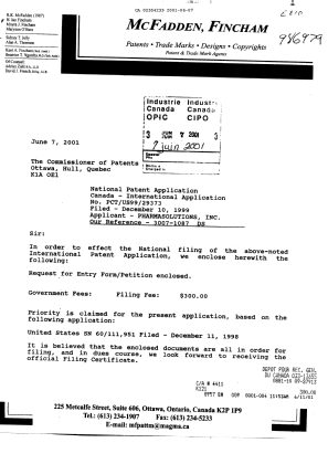Document de brevet canadien 2354233. Cession 20010607. Image 1 de 3