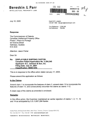 Document de brevet canadien 2354340. Poursuite-Amendment 20050718. Image 1 de 6