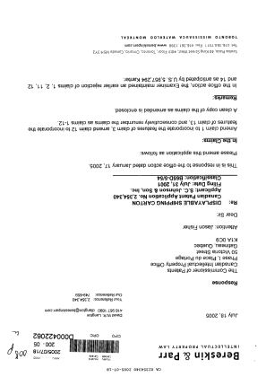 Canadian Patent Document 2354340. Prosecution-Amendment 20050718. Image 1 of 6
